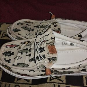 Hey Dude Fish Print Shoes - Cream and Black